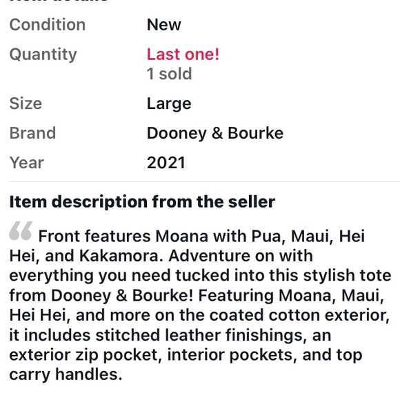 NWT Disney dooney and bourke moana tote - Picture 4 of 7